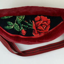 Sac banane fourrure rouge canevas fleur