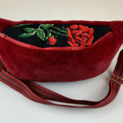 Sac banane fourrure rouge canevas fleur