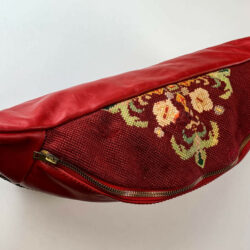 Sac banane cuir rouge canevas arabesque