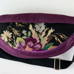 Sac banane jacquard violet canevas laine fleur